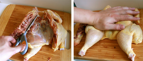 préparation d'un poulet en papillon (crapaudine)