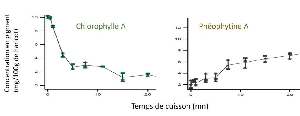 transformation des chlorophylles A en phéophytines A en fonction du temps de cuisson.