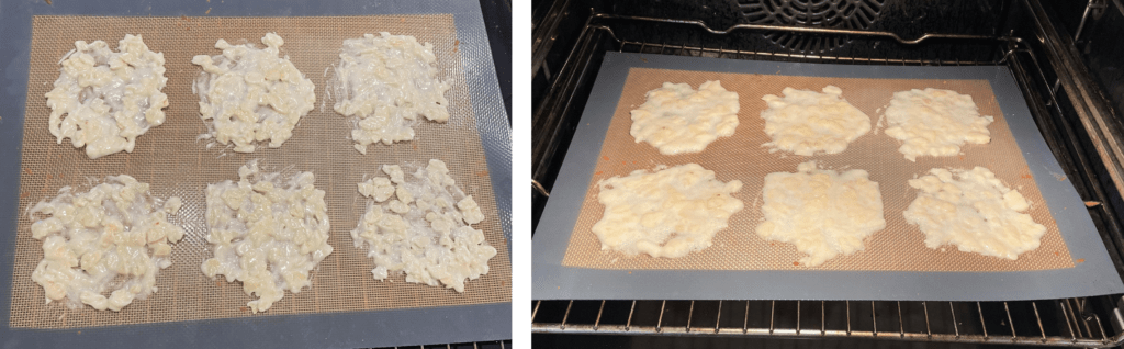 Photo de tuiles avant et pendant la cuisson.